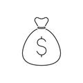 Money bag line icon. Dollar linear symbol. Wealth black sign. Royalty Free Stock Photo